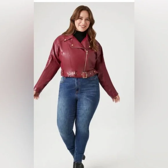 Forever 21 Cropped Belted Zip-Up Faux Lather Moto Jacket | New without Tags - Picture 4 of 8